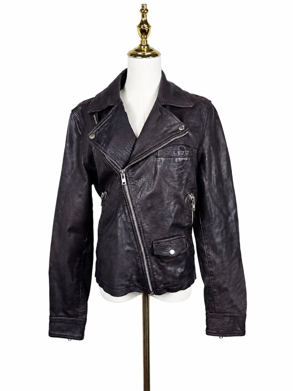 Topman Leather Moto Biker Jacket Men's Small Y2K Grunge Streetwear Brown